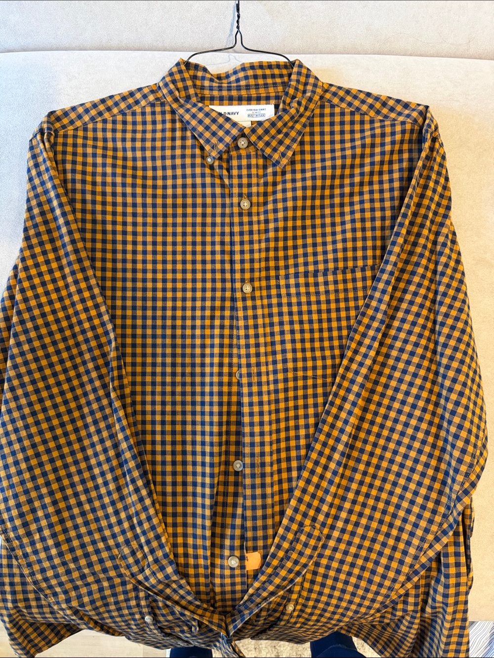 Old Navy Men's Yellow & Navy Gingham Button-Down Shirt